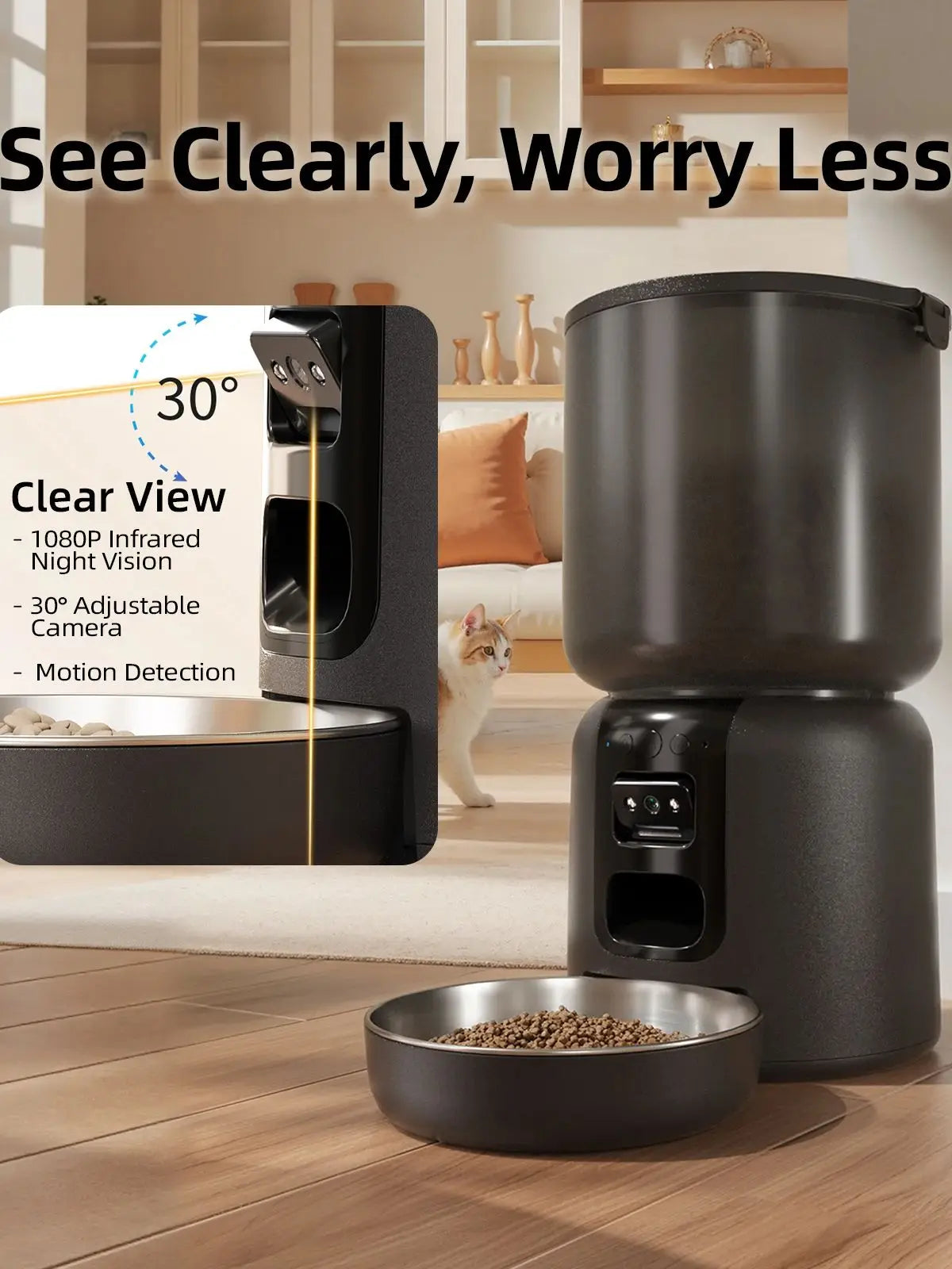 Smart 4L Cat Feeder with 2.4G WiFi & HD Camera – Control & Watch Anywher