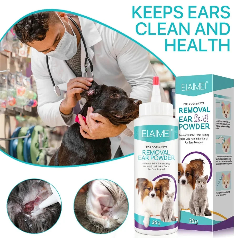 Pet Ear Powder Painless Ear Hair Removal Powder for Dogs and Pets Ear Cleaning Tool Ear Washing Powder for Removing Ear Hair 30g