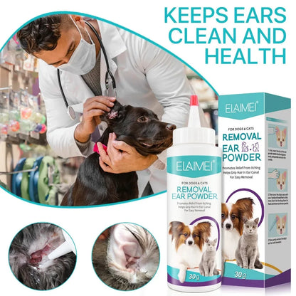 Pet Ear Powder Painless Ear Hair Removal Powder for Dogs and Pets Ear Cleaning Tool Ear Washing Powder for Removing Ear Hair 30g